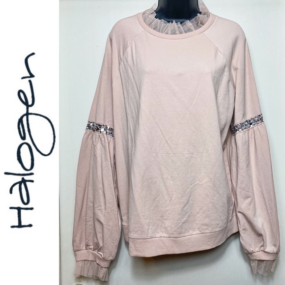 Halogen Pink Long Sleeve Top w/Tulle Cuff & Collar - Picture 1 of 8